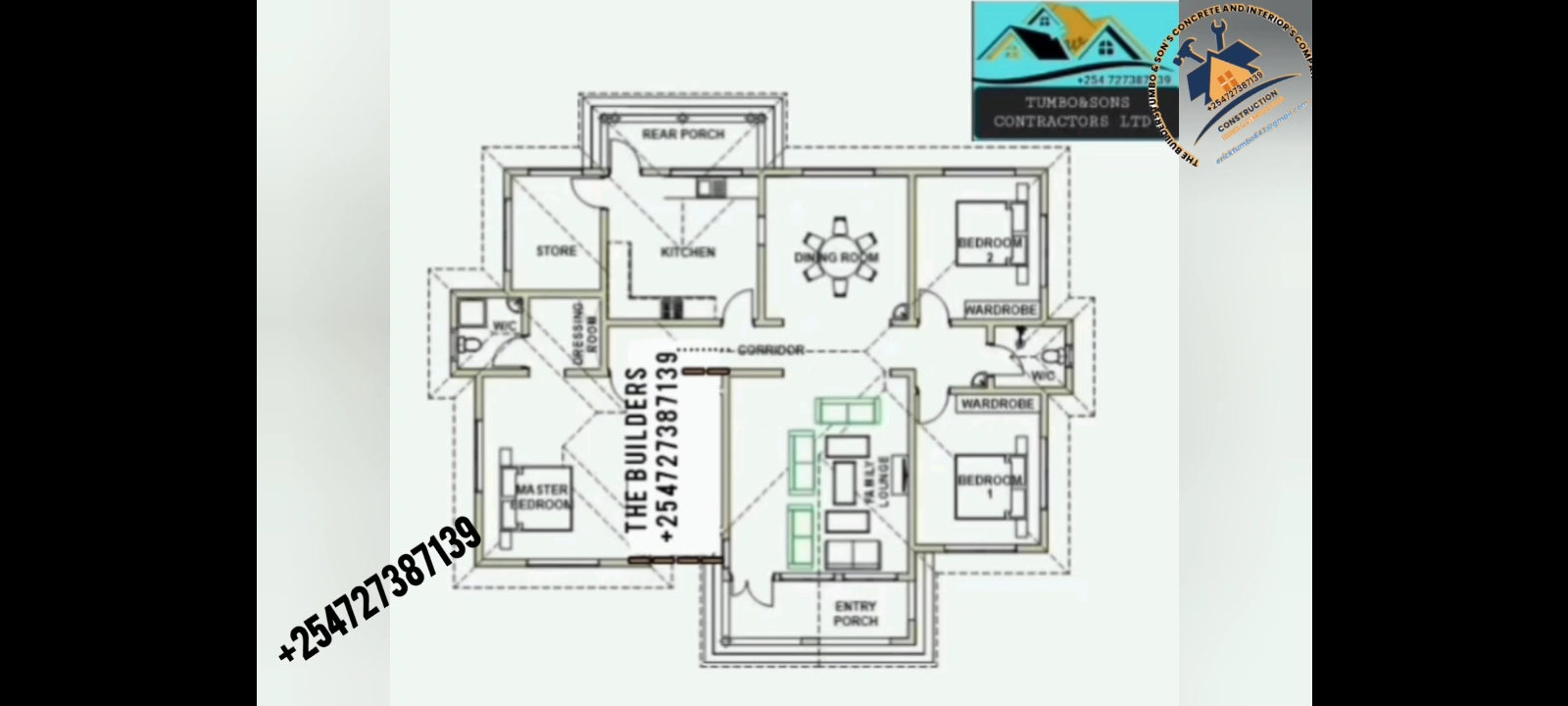 BRICKS WALLING 3 BEDROOM BUNGALOW HIPPED ROOF DESIGN 