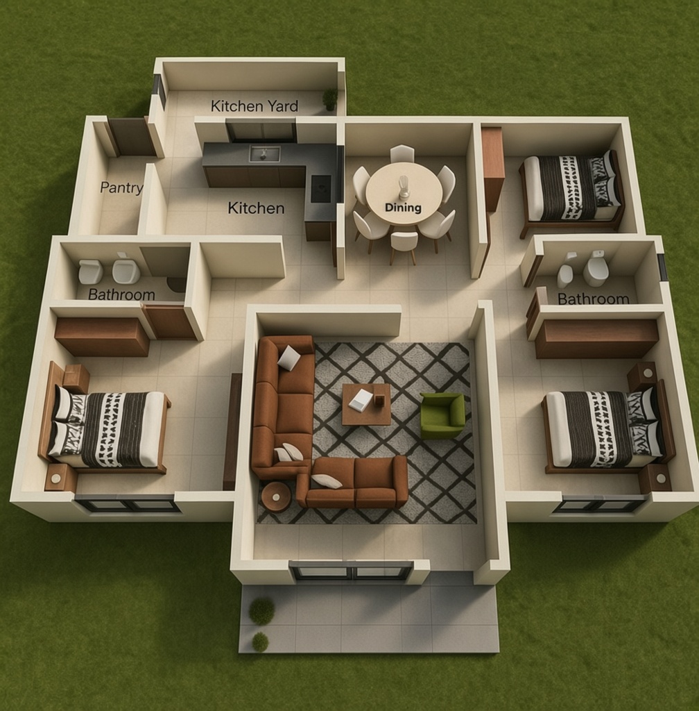 3 BEDROOM BUNGALOW HIPPED ROOF DESIGN LUGULU WEBUYE 