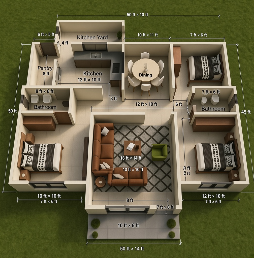 3 BEDROOM BUNGALOW HIPPED ROOF DESIGN LUGULU WEBUYE 